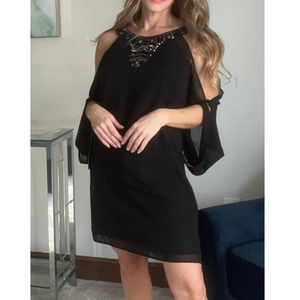Bebe Dress with Beaded/Rhinestone Neckline